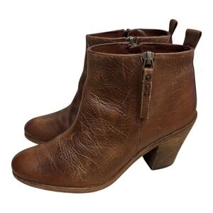 Hoss Intropia Tan Leather Double Zipper Ankle Boots Women’s Size 37 US 6.5-7